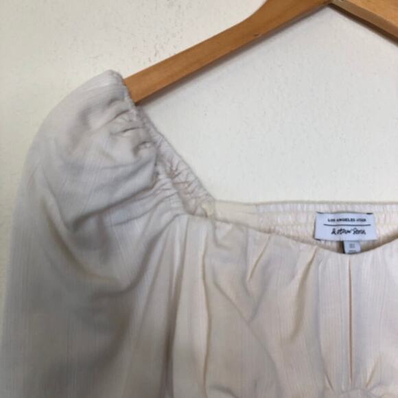 & Other Stories Puff Sleeve Fitted Cropped Top Smocked Back Ivory Milk Maid - Picture 4 of 12